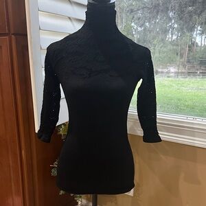 Bebe black Mock Neck 3/4 sleeve lace top.